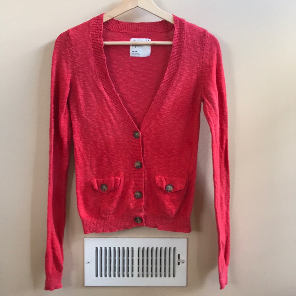 AE Raspberry Marled Cardigan - XS